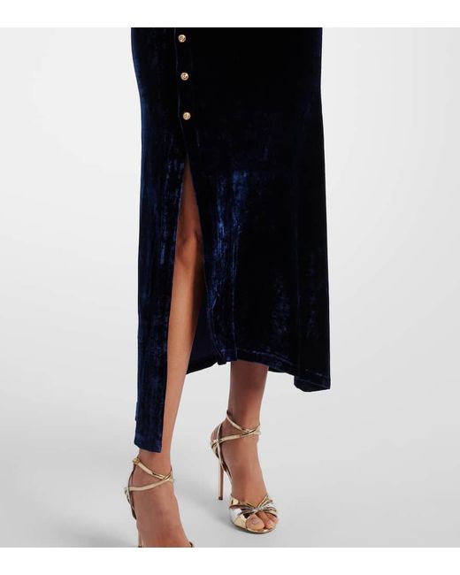 Rabanne Blue Draped Velvet Midi Dress