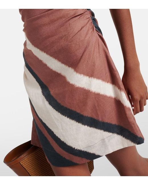 Faithfull The Brand Brown Marga Gathered Linen Minidress