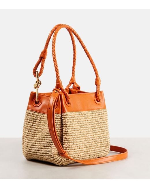 Bottega Veneta Orange Parachute Small Raffia Shoulder Bag