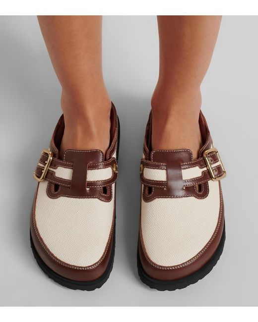 Birkenstock Brown Boston Leather-Trimmed Woven Clogs