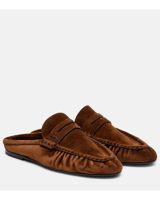 Saint Laurent Brown Le Loafer Suede Mules