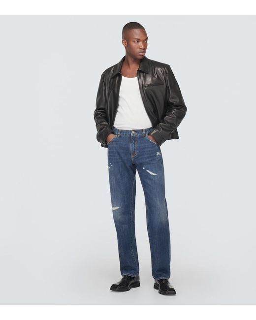 Dolce & Gabbana Blue Distressed Straight Jeans for men