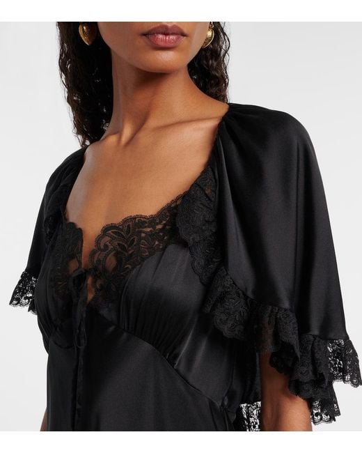 Robe Longue En Soie Et Dentelle Chloé en coloris Black