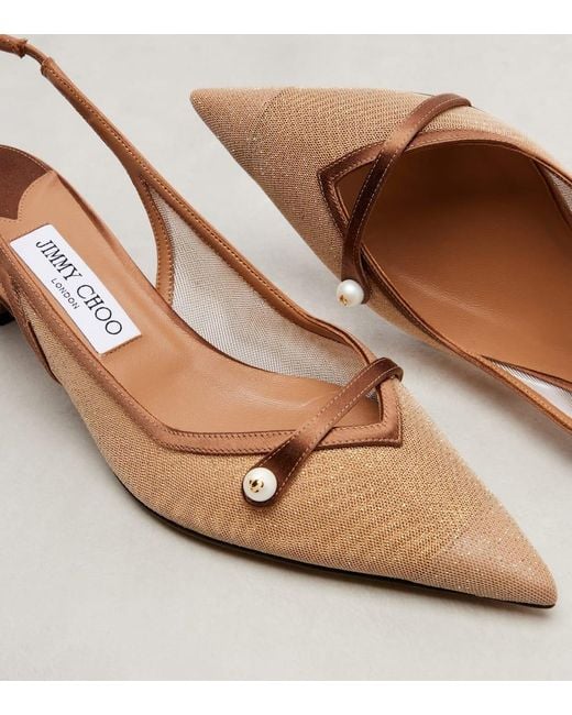 Jimmy Choo Brown Amita 45 Leather-Trimmed Slingback Pumps