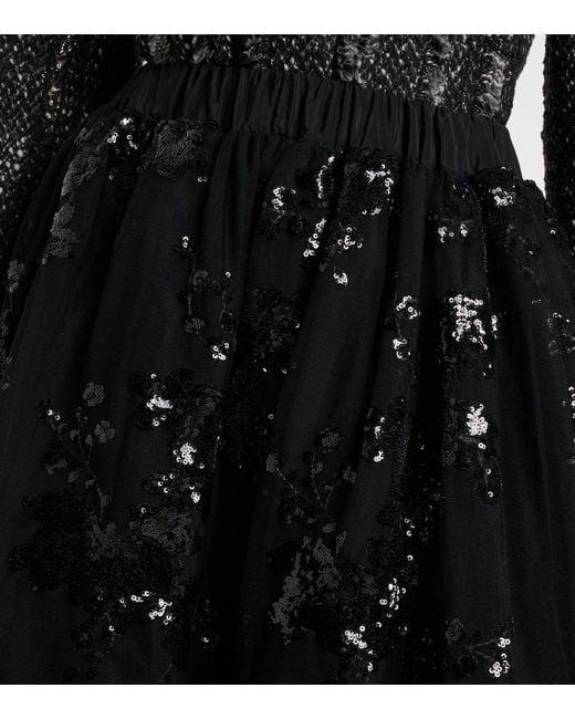 Simone Rocha Black Sequined Midi Skirt