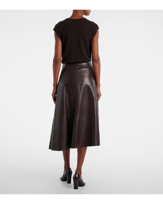 The Row Brown Hedora Leather Midi Skirt