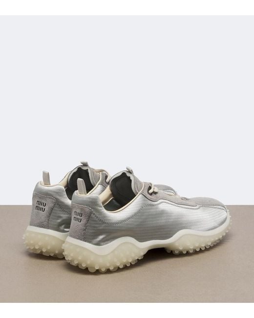 Miu Miu White Bubble Suede-Trimmed Sneakers