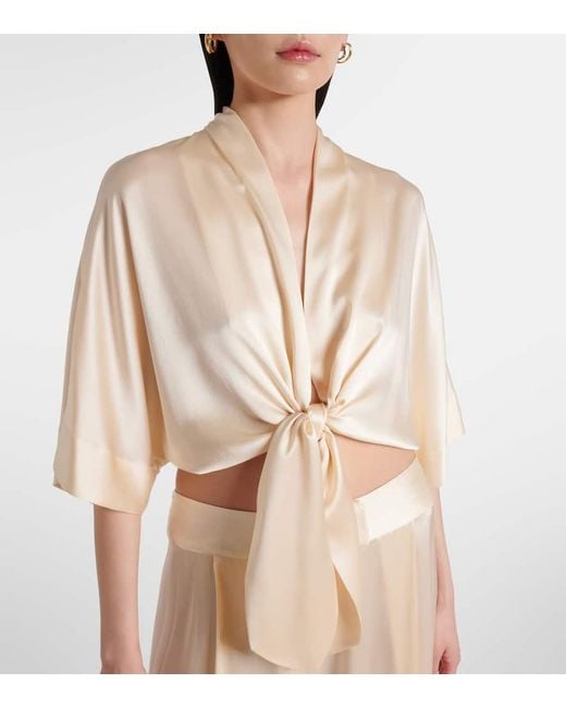 The Sei Natural Cropped-Bluse Aus Seidensatin