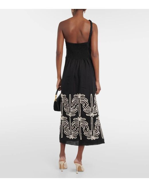 Johanna Ortiz Black Embroidered Linen And Cotton Maxi Dress