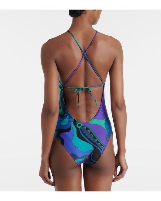 Emilio Pucci Blue Badeanzug Orchidee