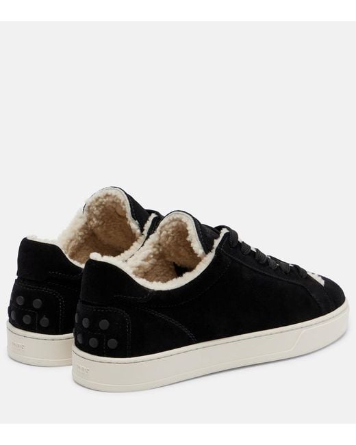 Tod's Black Cassetta Shearling-Lined Suede Sneakers