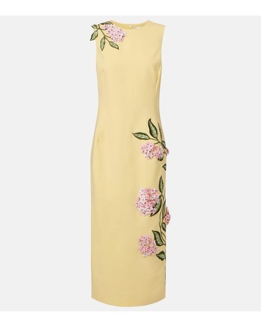 Oscar de la Renta Metallic Floral-Applique Wool-Blend Midi Dress