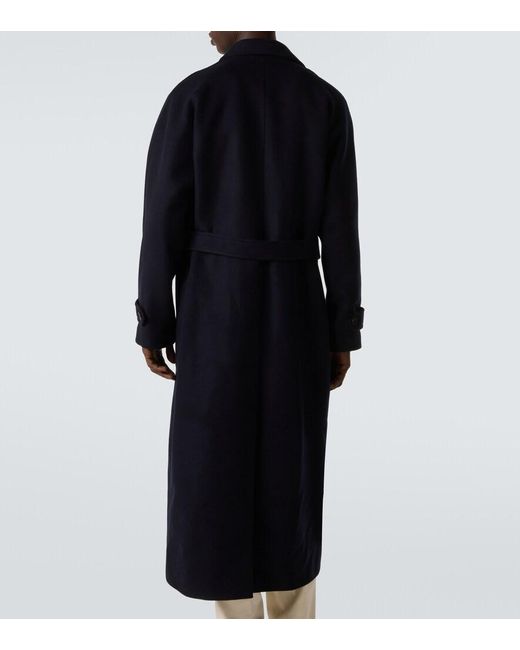 Saman Amel Blue Belted Wool Overcoat for men