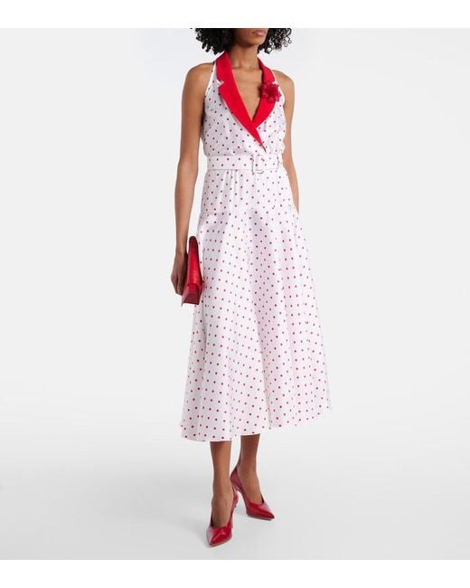 Rodarte Pink Polka-Dot Belted Silk Twill Midi Dress