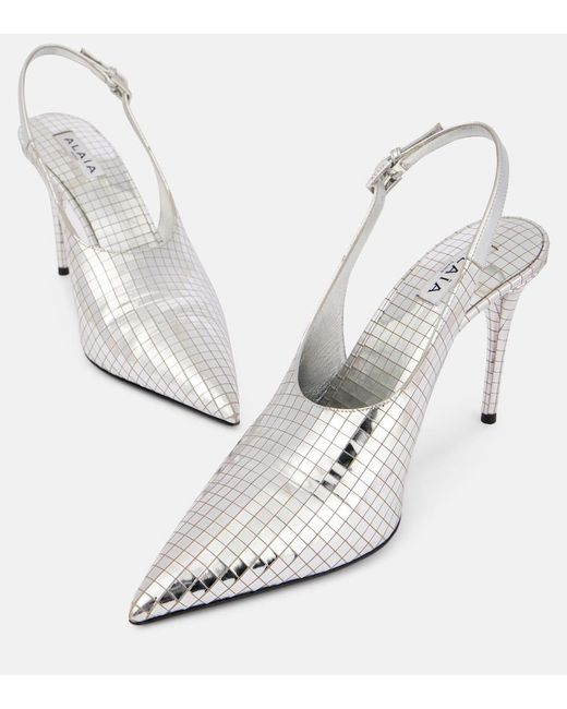 Alaïa White Mirrored Leather Slingback Pumps