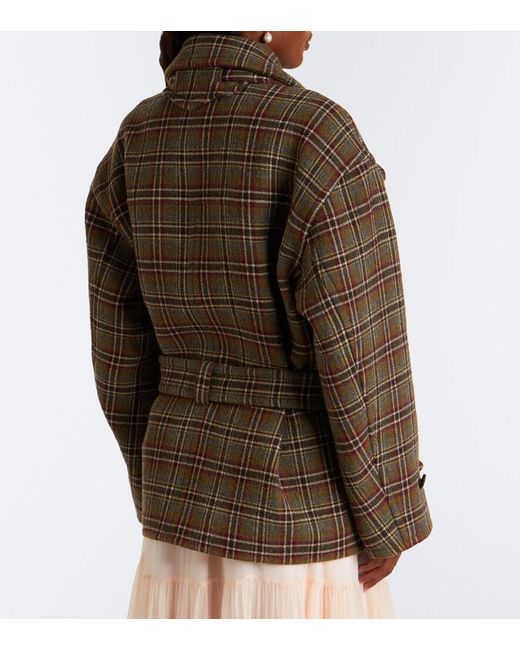 Chloé Brown Checked Wool And Cotton-Blend Peacoat