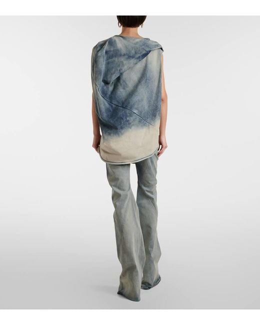 Top De Denim En Mezcla De Algodon Drapeado Rick Owens de color Blue