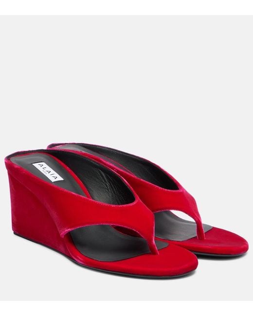 Alaïa Red Wedge-Sandalen Cube 75 Aus Samt