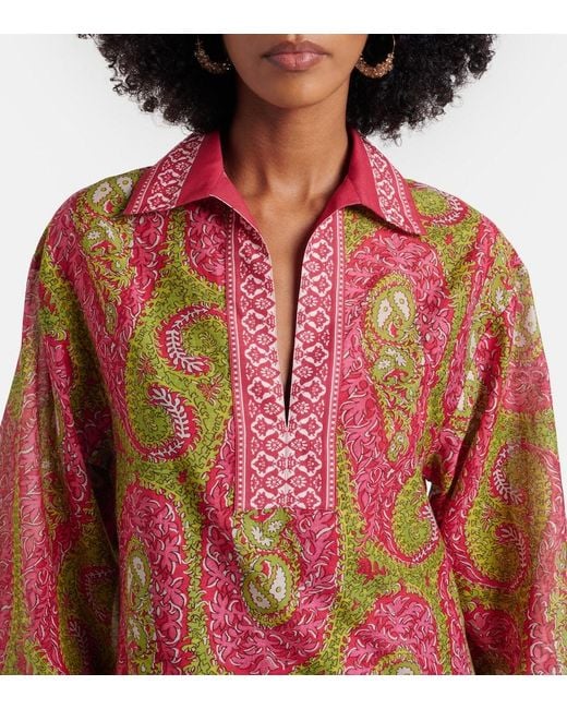 Etro Red Printed Cotton And Silk Tunic