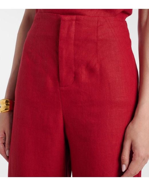 Faithfull The Brand Red Isabel High-Rise Linen Straight Pants
