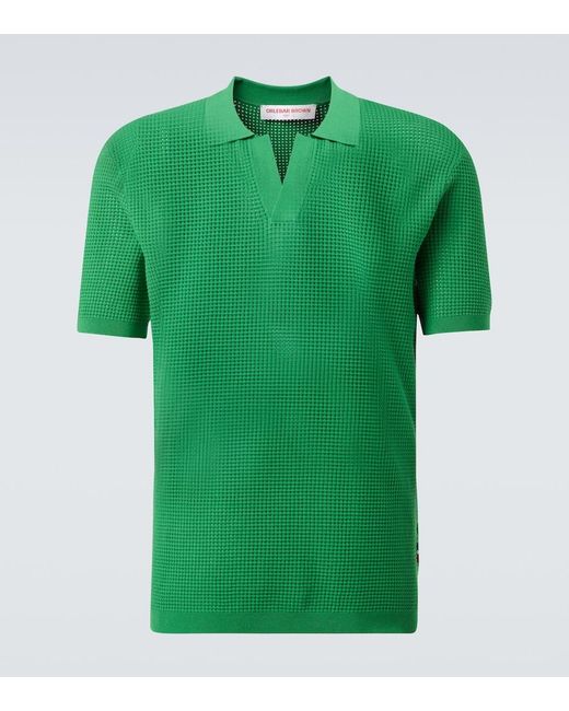 Orlebar Brown Green Roddy Waffle-Knit Mesh Polo Shirt for men