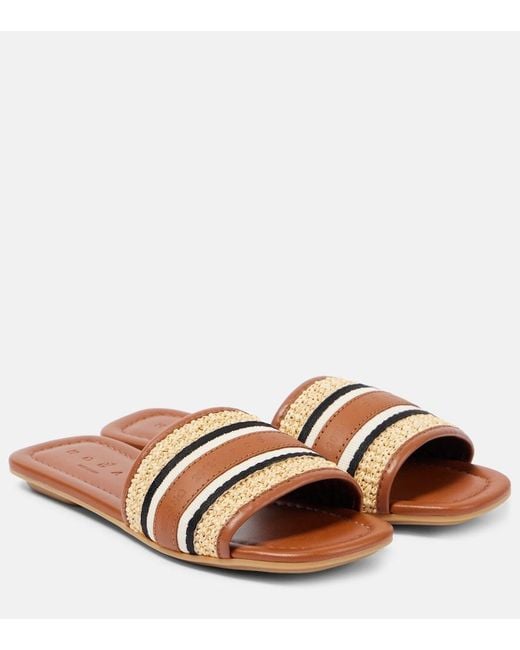 Hogan Brown Striped Leather-Trimmed Slides