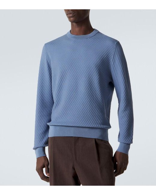 Canali Blue Cotton And Silk Sweater for men