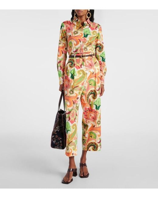 Etro Multicolor Printed Cotton Wide-Leg Pants