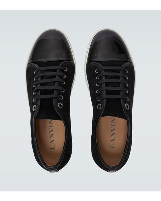Lanvin Suede And Patent Cap-toe Sneakers in Black for Men - Lyst