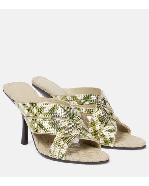 Burberry Metallic Cabana 90 Check Mules