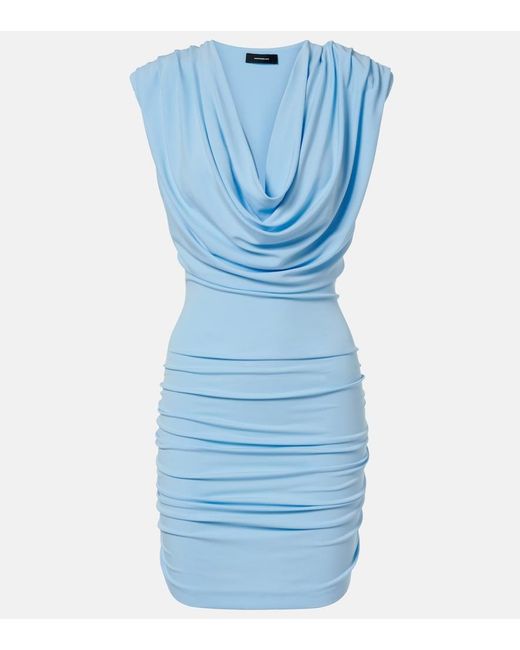 Wardrobe NYC Blue Draped Jersey Minidress