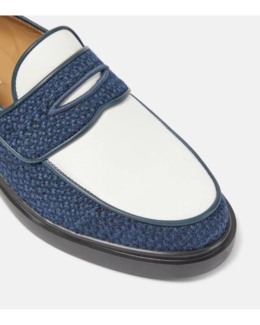 Thom Browne Blue Leather-trimmed Tweed Loafers