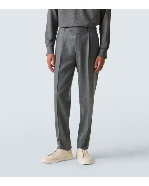 Zegna Gray Wool Flannel Straight Pants for men