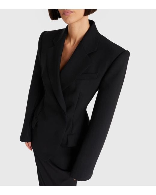 Blazer Cruzado De Lona Con Peplum Sportmax de color Black