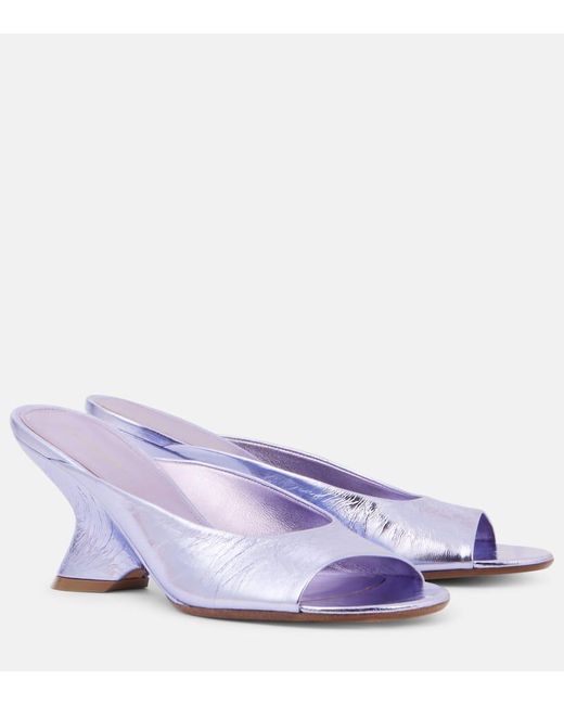 Dries Van Noten Purple Metallic Leather Wedge Mules