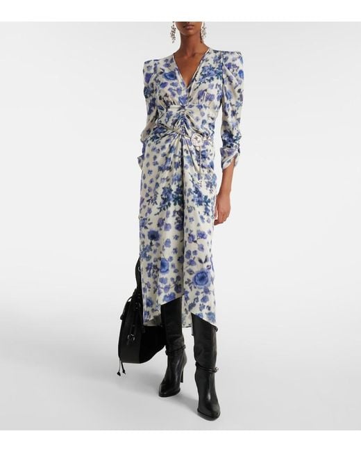 Isabel Marant Blue Albini Floral Silk-Blend Midi Dress