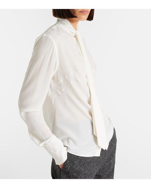 McQueen White Tie-Neck Crepe De Chine Blouse