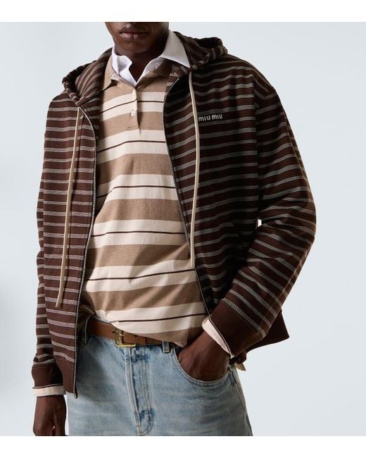 Sweat-Shirt A Capuche Raye En Coton Miu Miu pour homme en coloris Brown