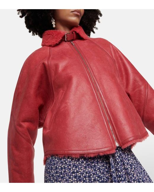 Isabel Marant Red Acassy Shearling-trimmed Leather Jacket