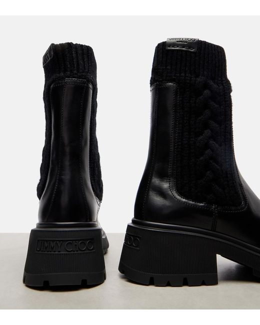 Jimmy Choo Black Tamia Cable-Knit Leather Ankle Boots