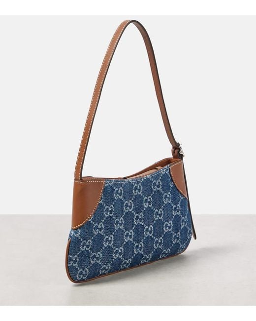 Gucci Blue Schultertasche Gg Emblem Mini Aus Denim