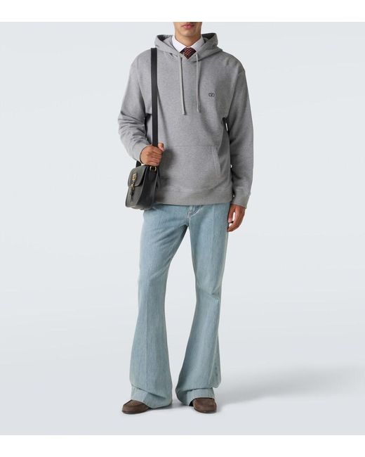 Valentino Gray Vlogo Cotton Jersey Hoodie for men