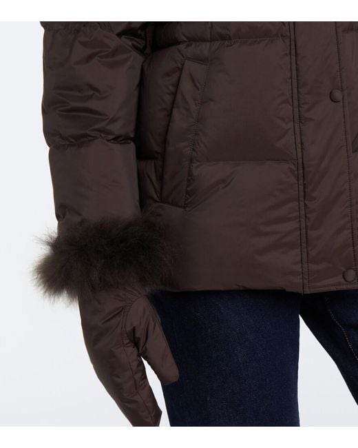 Yves Salomon Black Set Of Calf-Hair Trimmed Down Jacket And Gloves