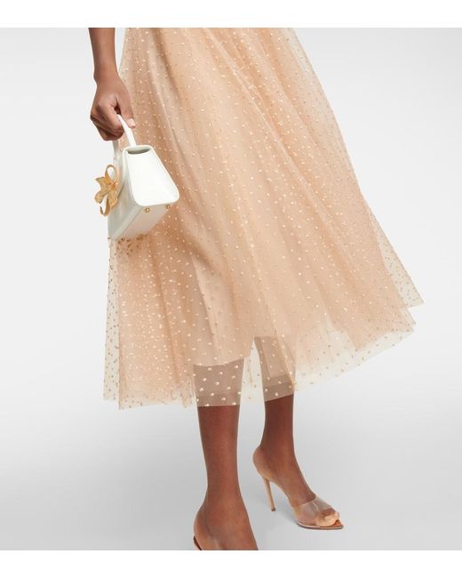 Monique Lhuillier Natural Crystal Tulle Silk-lined Cocktail Dress