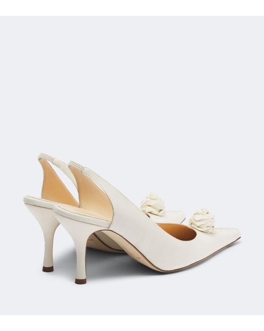 Magda Butrym White Floral-Applique Satin Slingback Pumps