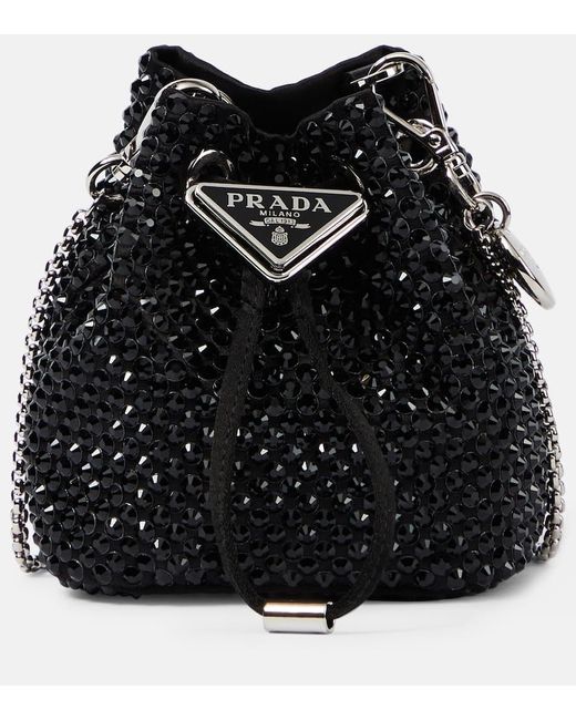 Prada Black Mini Satin Crystal-embellished Pouch Bag