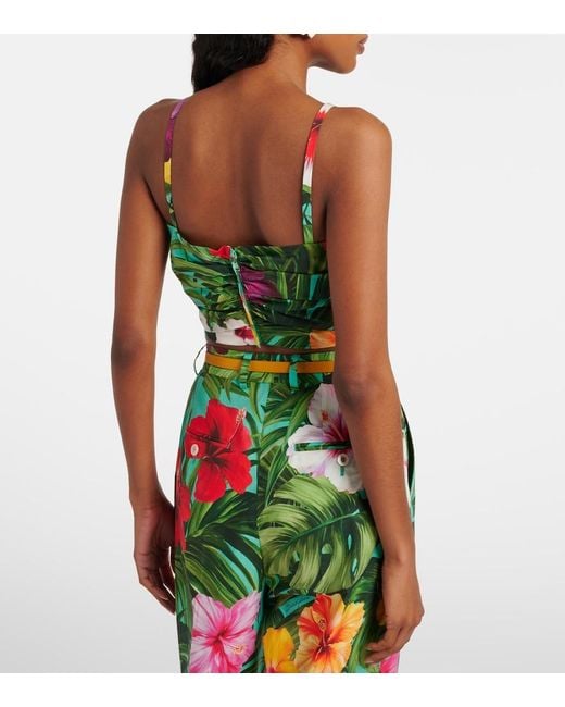 Dolce & Gabbana Green Bow-Detail Floral Cotton Bra Top