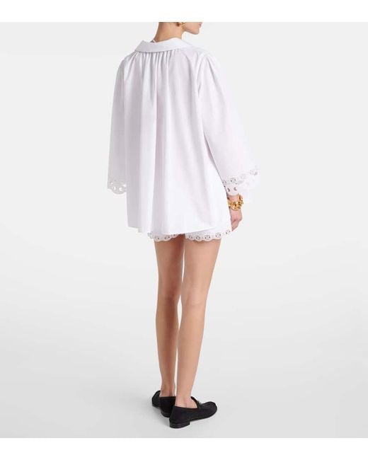 Gucci White Broderie Anglaise And Tulle-Trimmed Cotton-Poplin Shirt