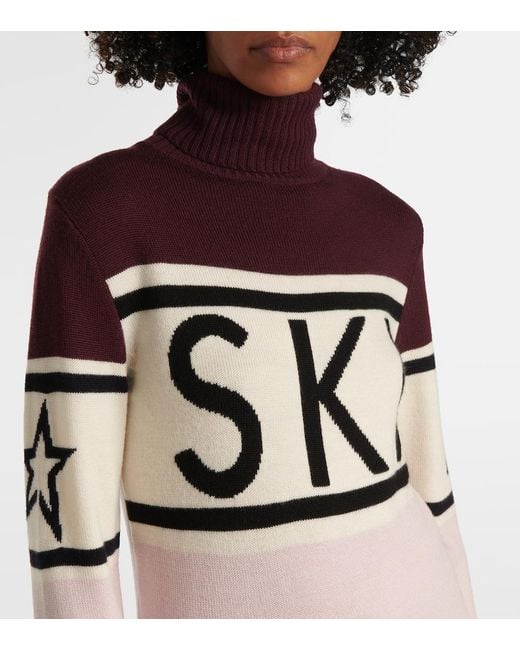 Perfect Moment Pink Schild Intarsia Wool Turtleneck Sweater