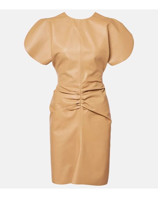 Victoria Beckham Natural Ruched Leather Cocktail Dress
